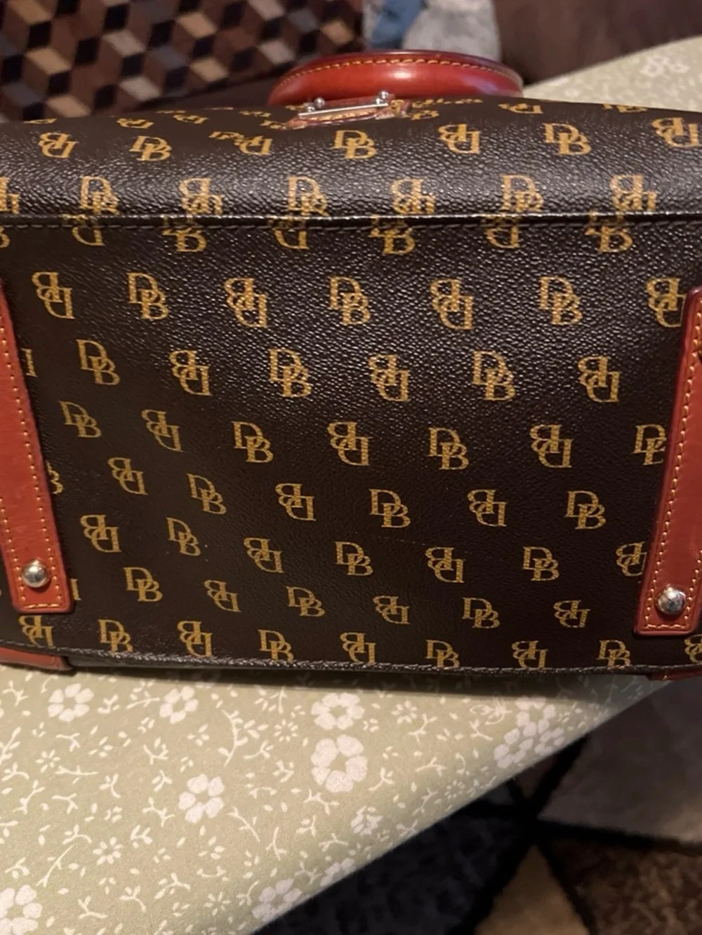 Dooney & Bourke Brown Signature Satchel with Chestnut Trim